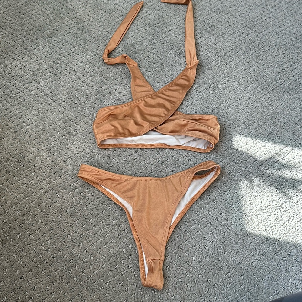 Tan criss cross swimsuit